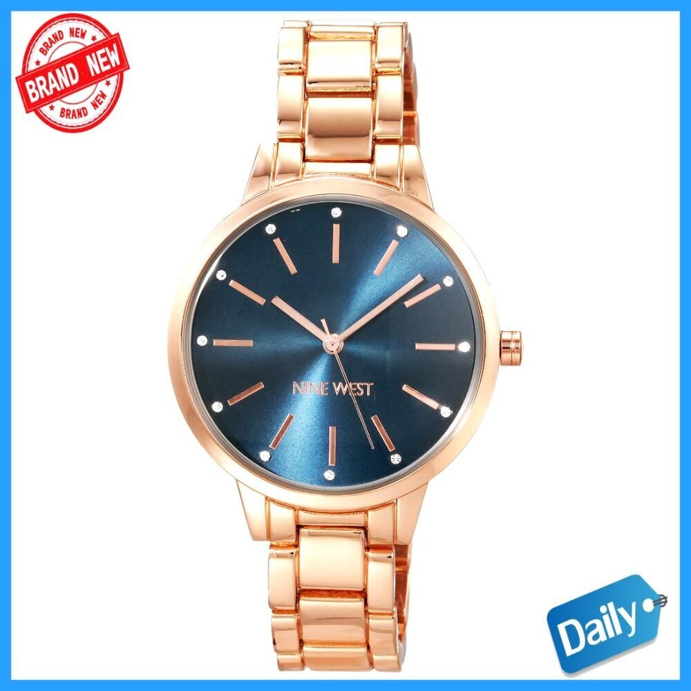 Rose Gold Crystal Accent Bracelet Watch with Mineral Lens